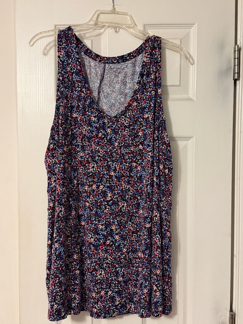Lane Bryant Navy Floral V-Neck Tank Top with Pink & White Accents